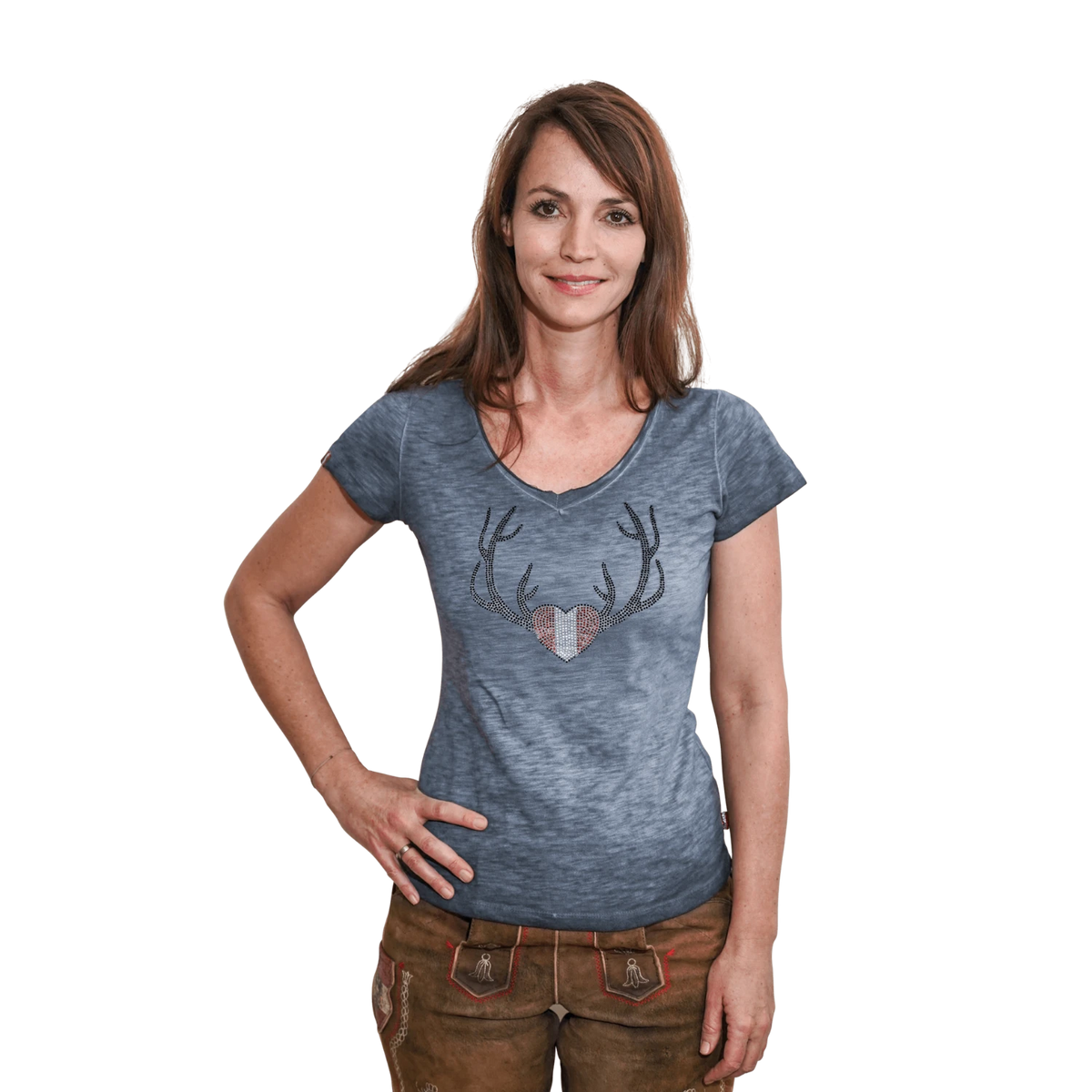 Herz Geweih Glitzer Shirt blau #Farbe_Dunkelblau