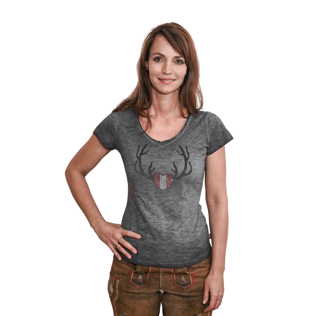 Herz Geweih Glitzer Shirt dunkelgrau #Farbe_Dunkelgrau