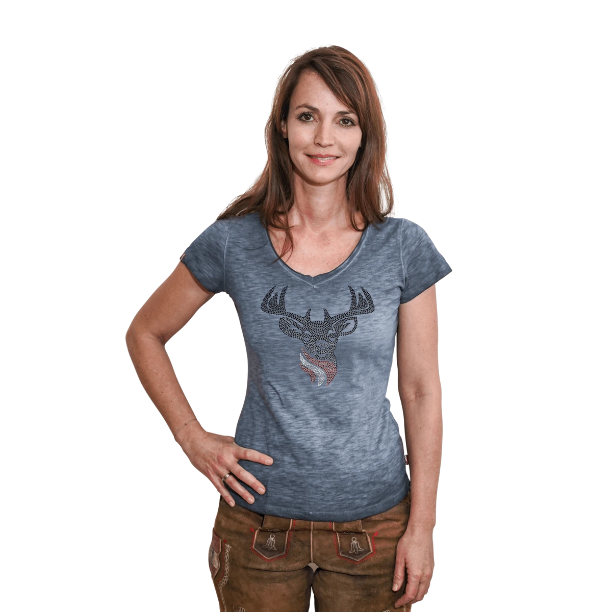 Hirsch Glitzer Shirt dunkelblau #Farbe_Dunkelblau