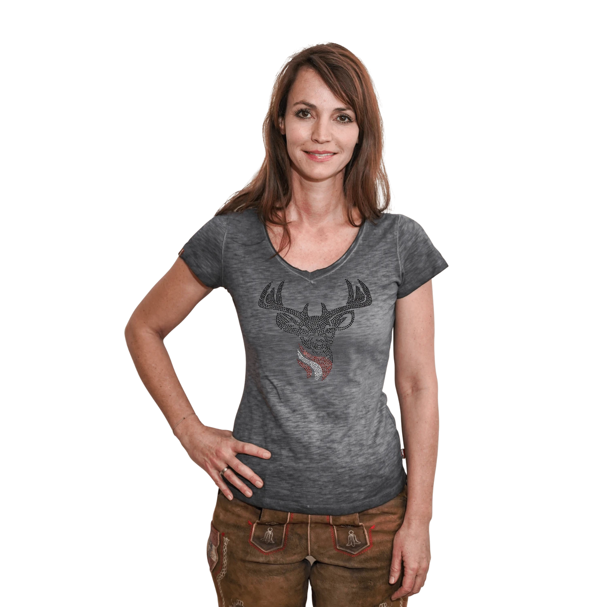 Hirsch Glitzer Shirt dunkelgrau #Farbe_Dunkelgrau