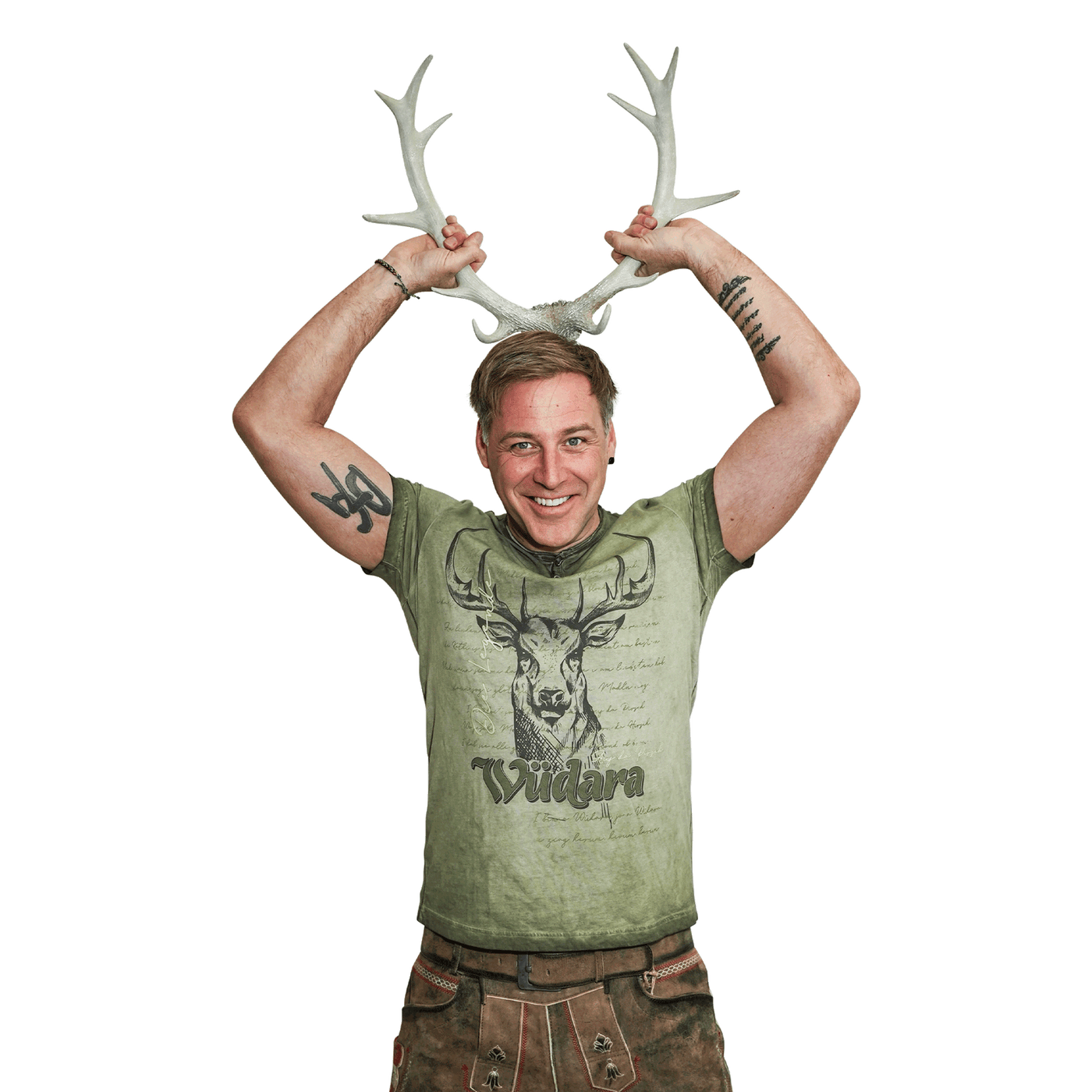 Hirsch Wüdara T-Shirt grün Geweih