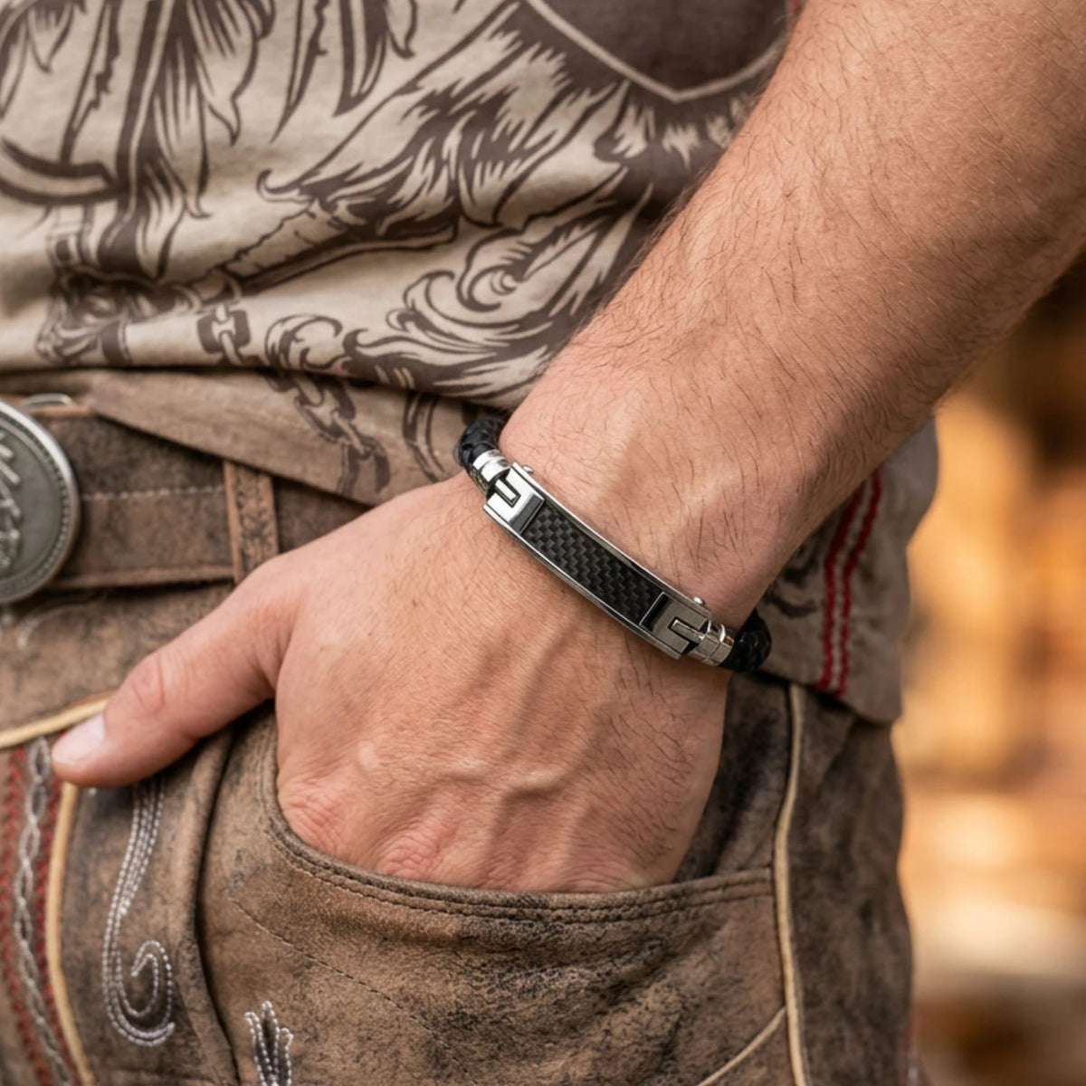Hoamatkult Herren Armband Edelstahl Leder