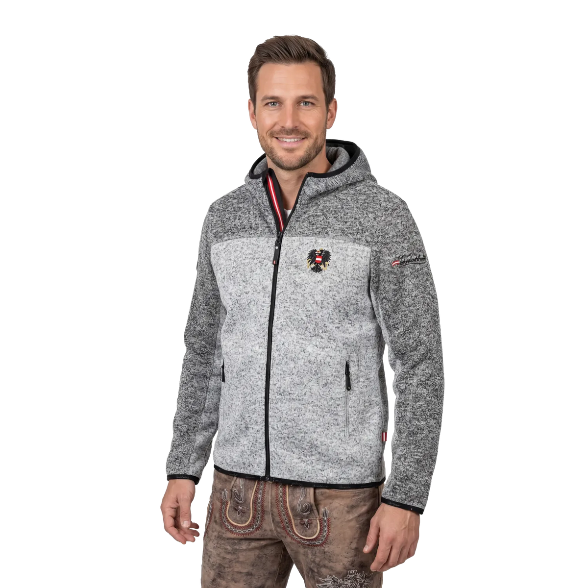 Kontrast Kultjacke Herren Österreich Adler #Farbe_Hellgrau/Dunkelgrau