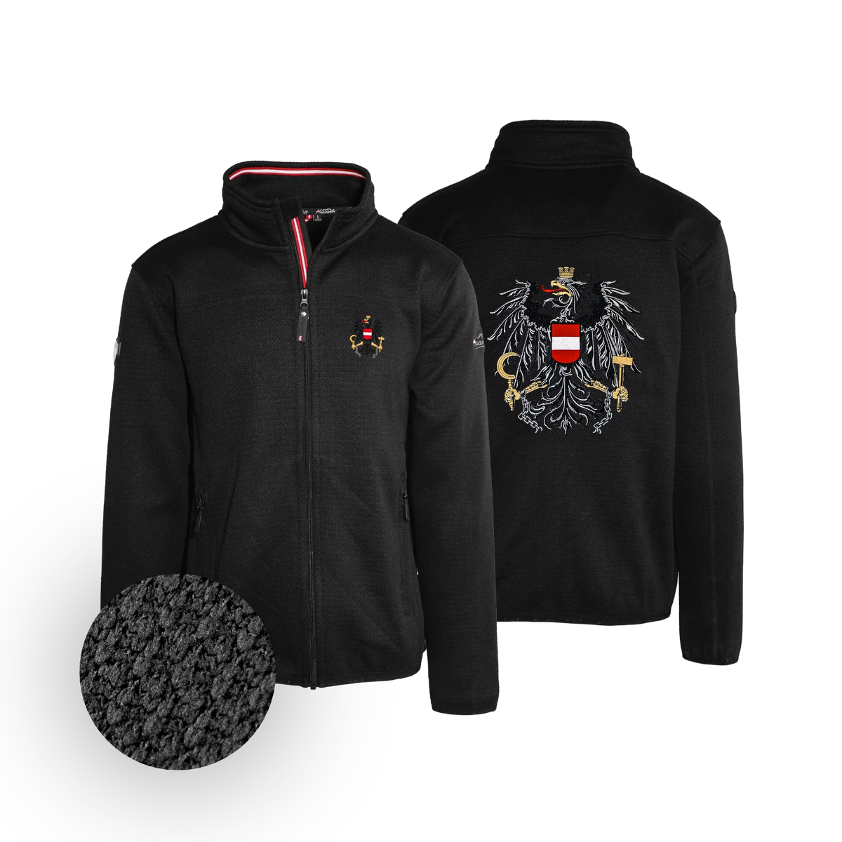 Österreich Adler Strickoptik Jacke Tracht #Farbe_Schwarz-Strick