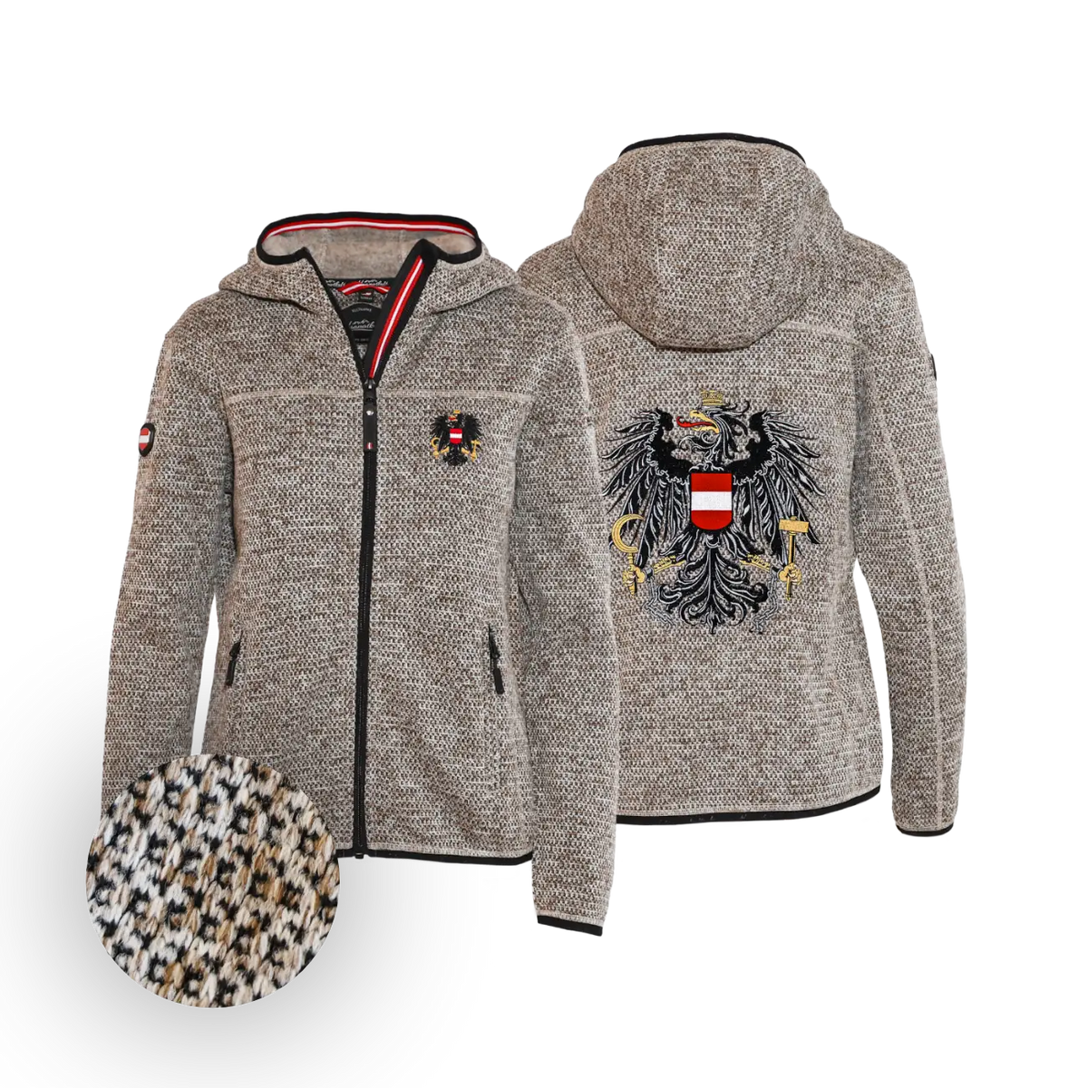 Österreich Adler Trachten Jacke mit Kapuze #Farbe_Hellbraun-Strick