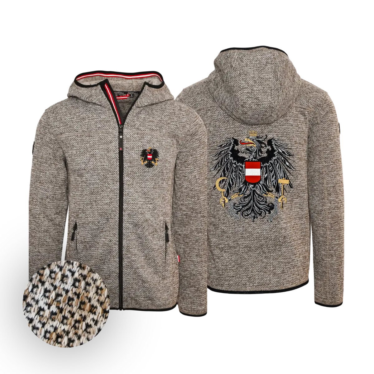 Österreich Adler Trachten Jacke mit Kapuze hellbraun #Farbe_Hellbraun-Strick