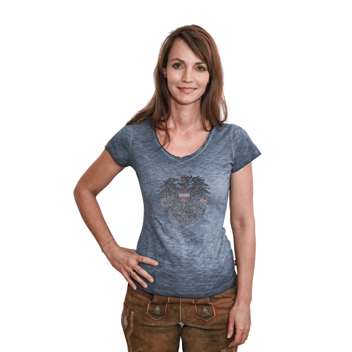 Österreich Glitzer Shirt Damen dunkelblau #Farbe_Dunkelblau