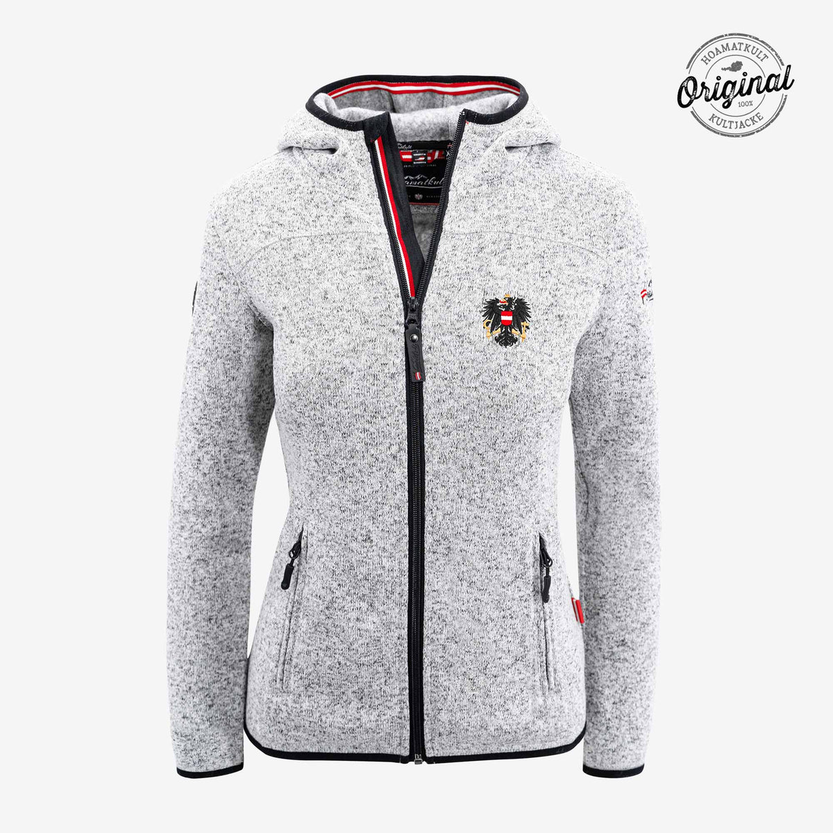 Kultjacke Damen mit Kapuze mit Adler #Farbe_Hellgrau