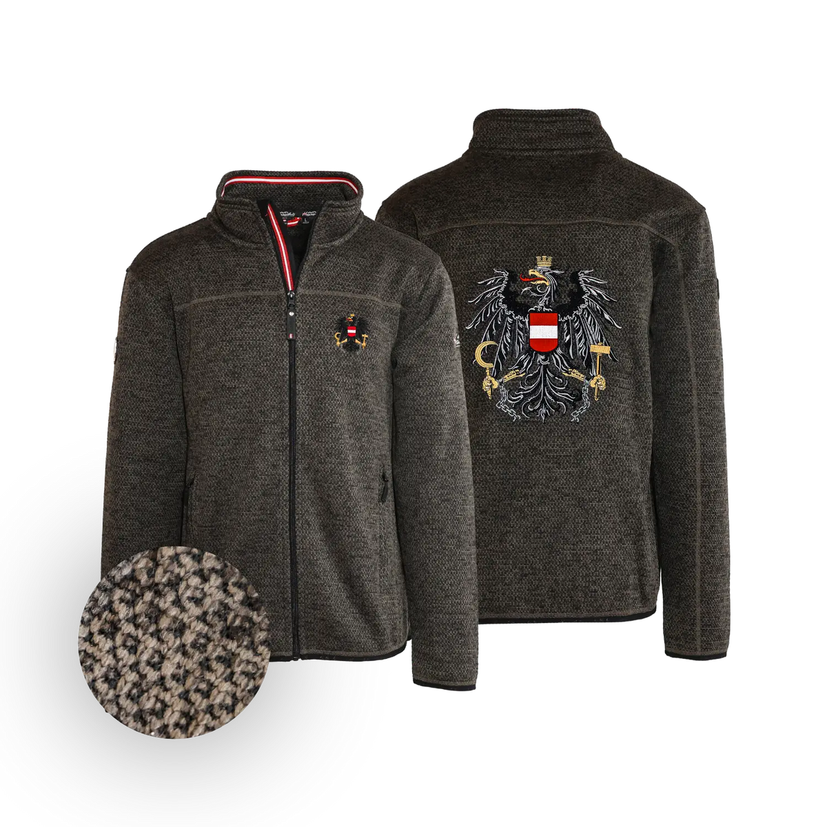 Österreich Strickfleece Kultjacke dunkelbraun #Farbe_Dunkelbraun-Strick