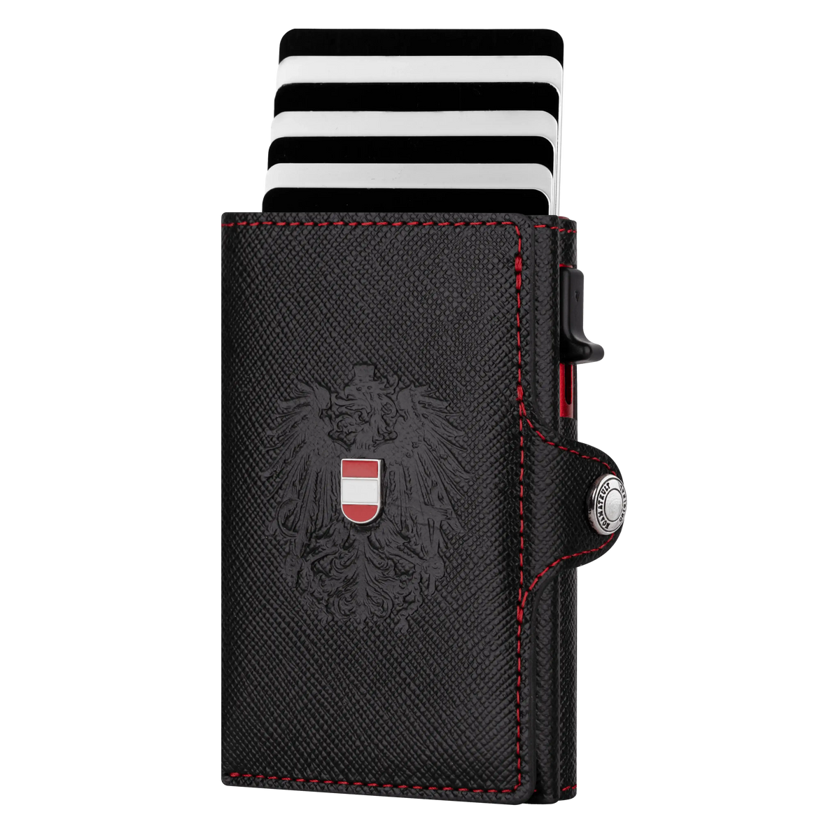 Saffiano Leder Wallet Kartenhalter Österreich Adler #Farbe_Saffiano Schwarz