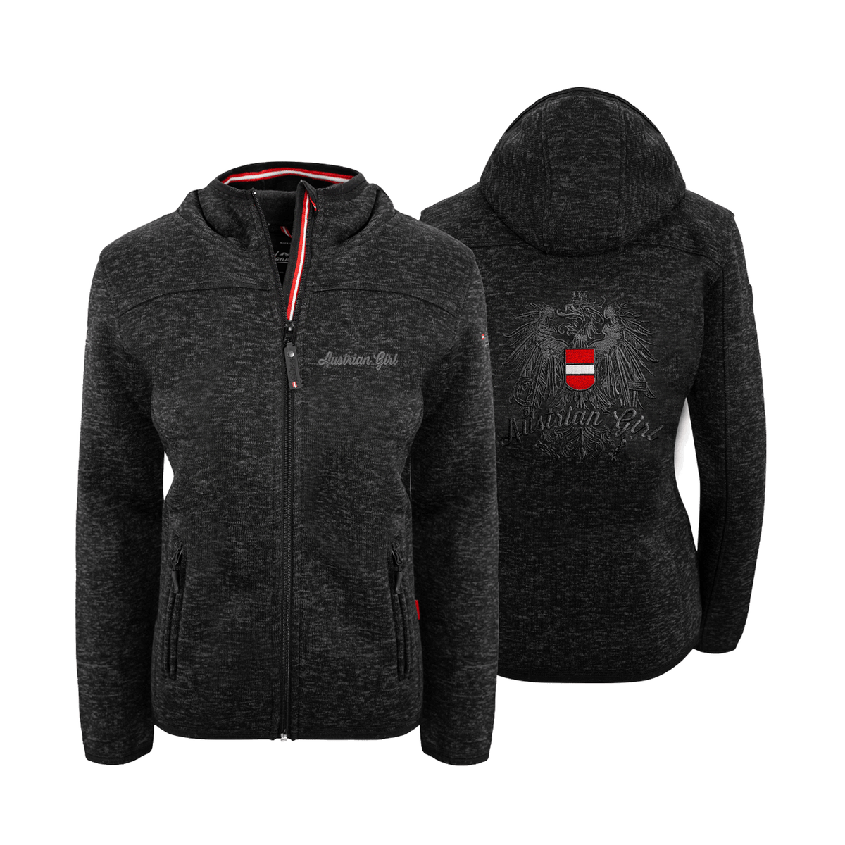 schwarze Damen Fleece Weste Austrian Girl Stick