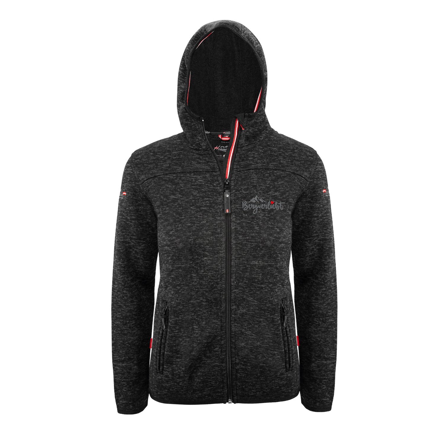 schwarze Damen Jacke mit Bergverliebt Stick