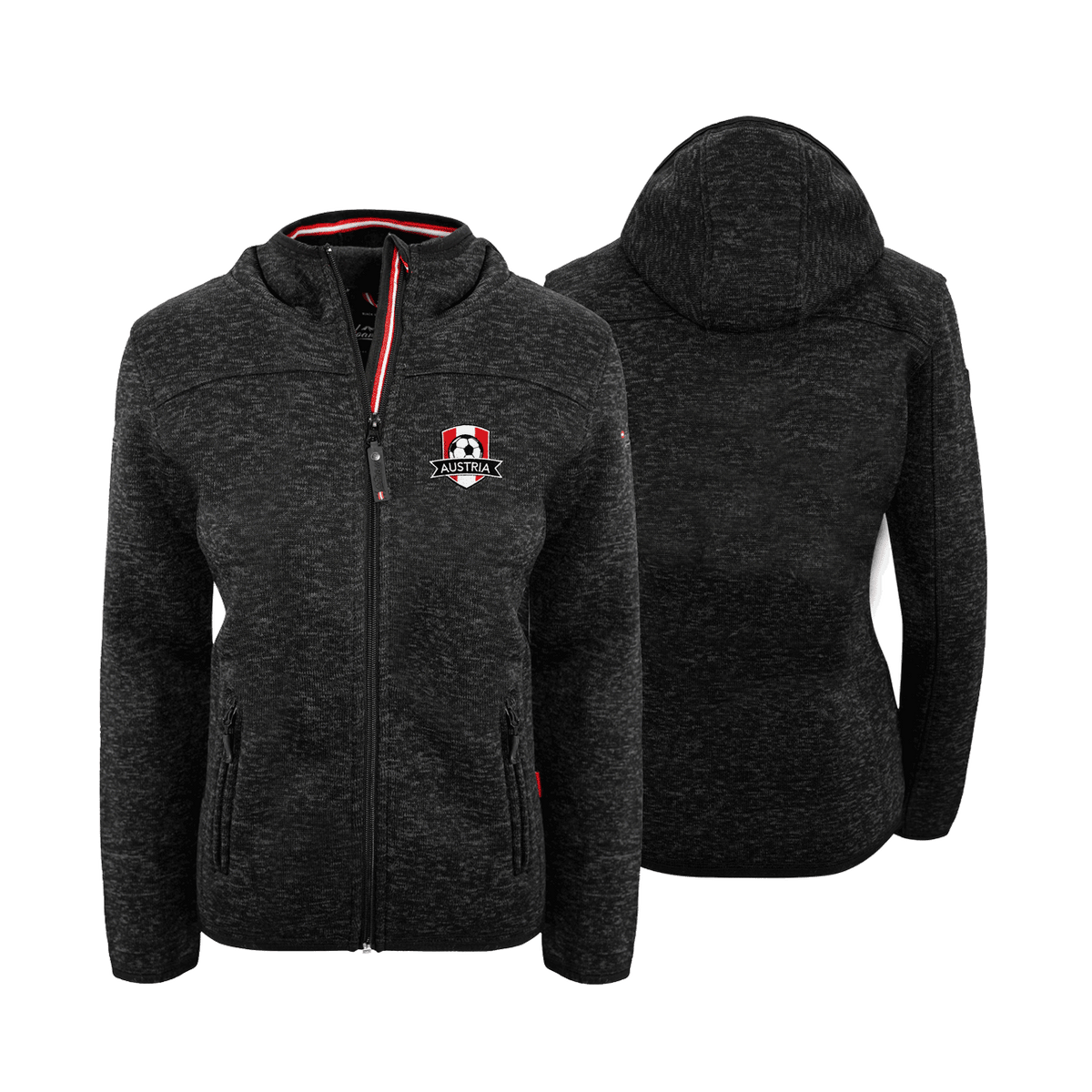 Schwarze Damen Strickfleece Jacke Fußball Fan Österreich #Farbe_Schwarz