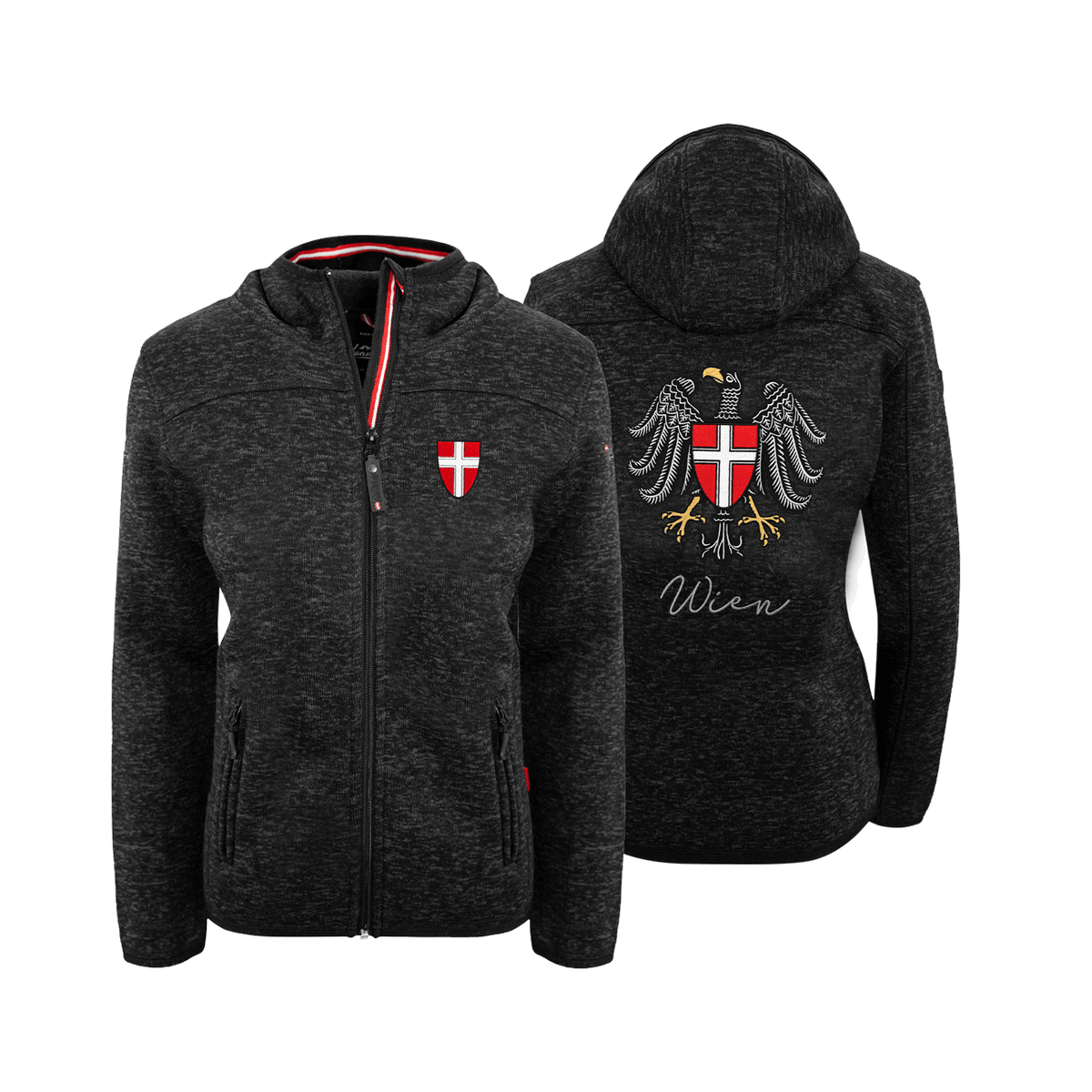 Schwarze Kultjacke mit Kapuze Damen Wien Wappen #Farbe_Schwarz