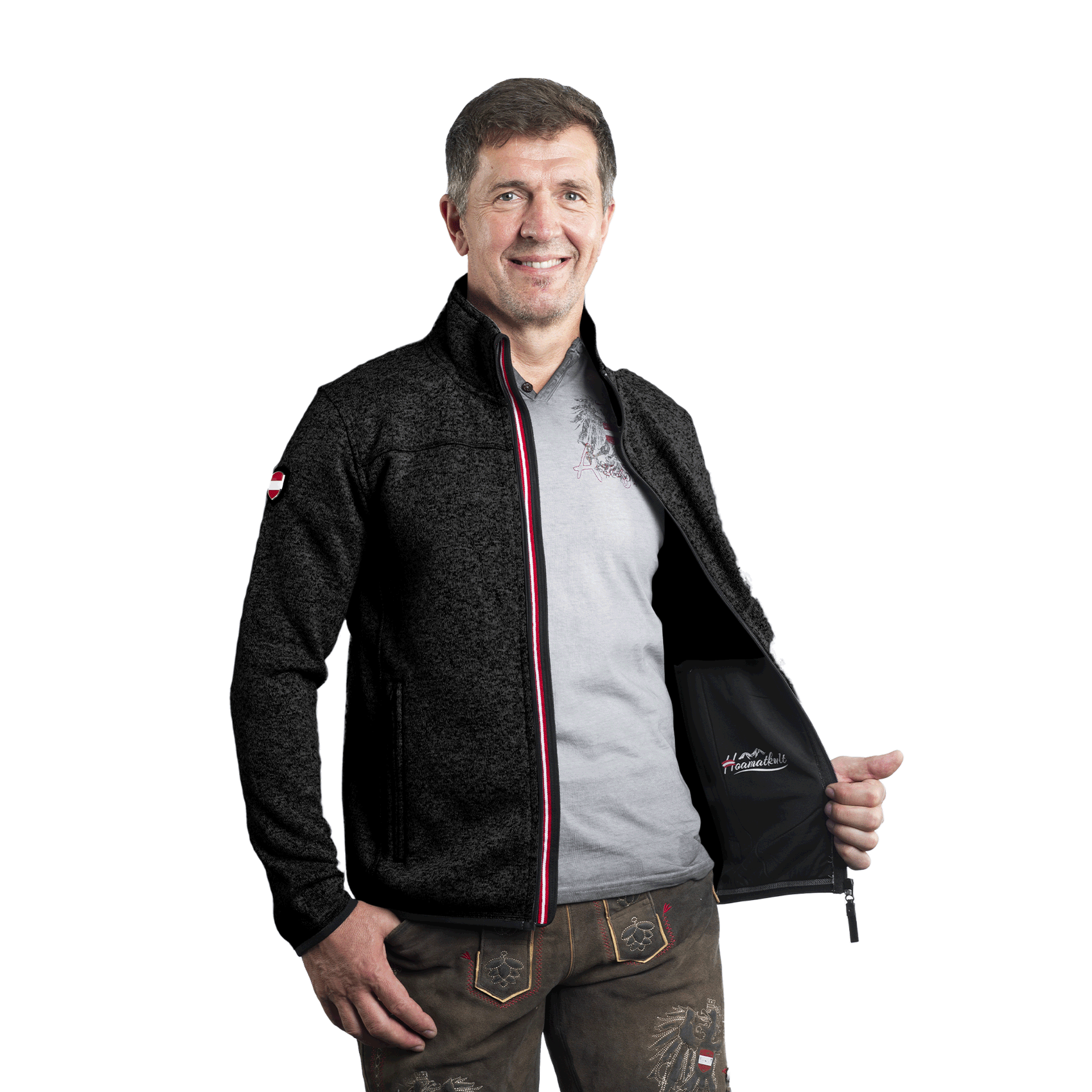 Schwarze Kultjacke ohne Kapuze Herren Hoamatkult