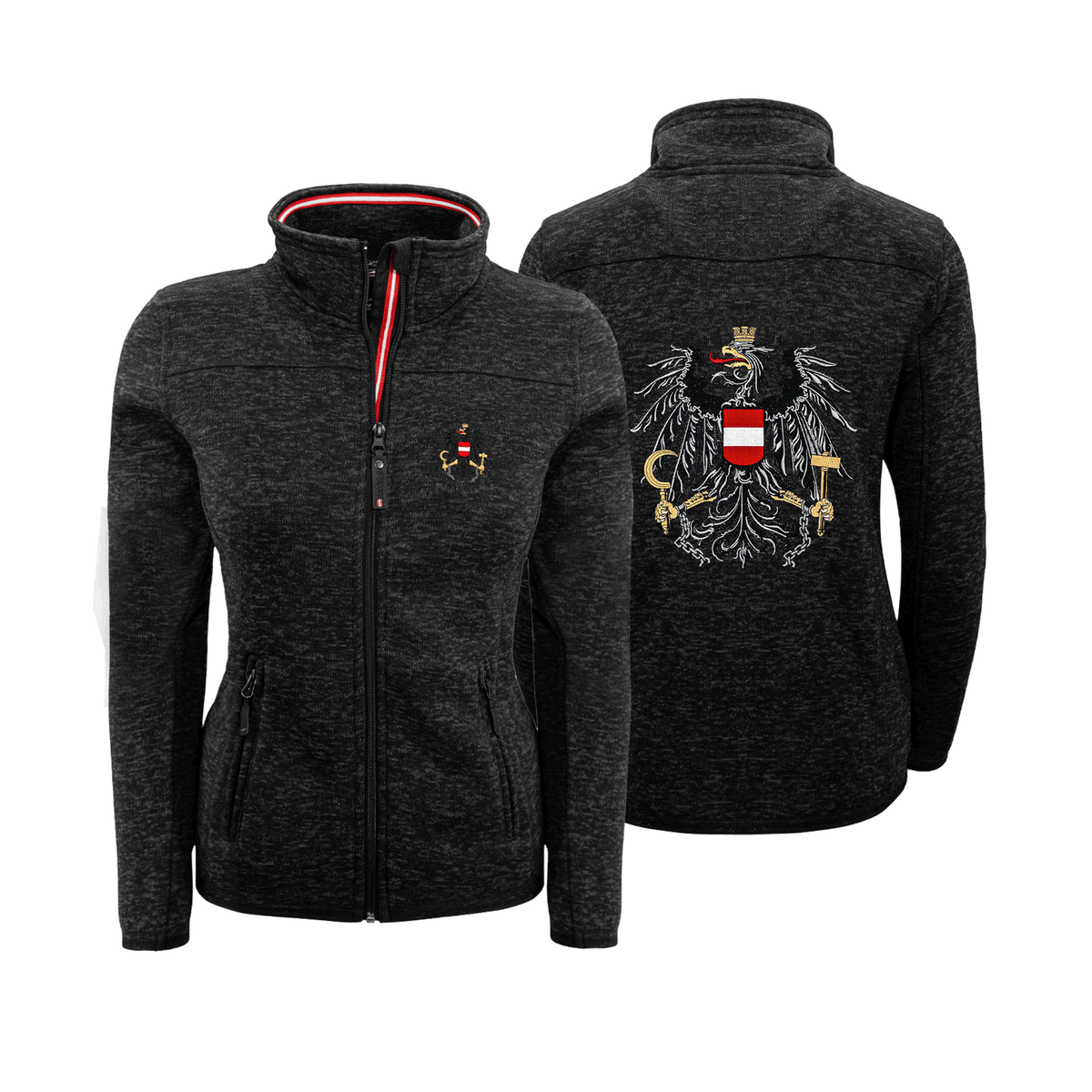 schwarze Strickfleece Jacke für Damen#Farbe_Schwarz