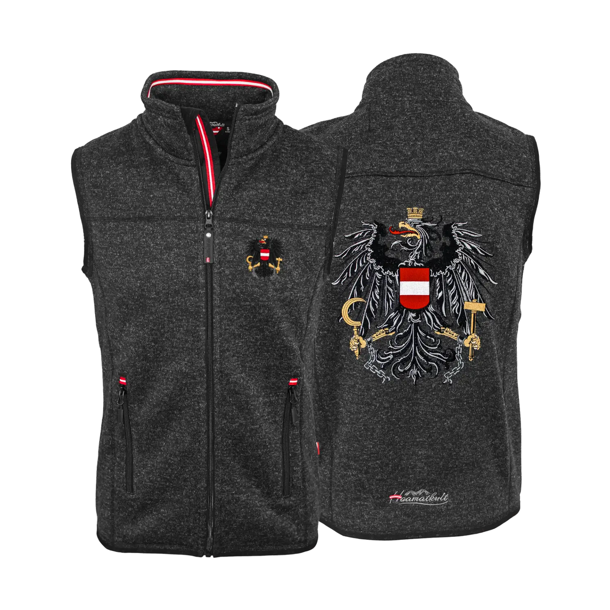 Schwarzes Fleece Gilet Österreich Adler Herren #Farbe_Schwarz