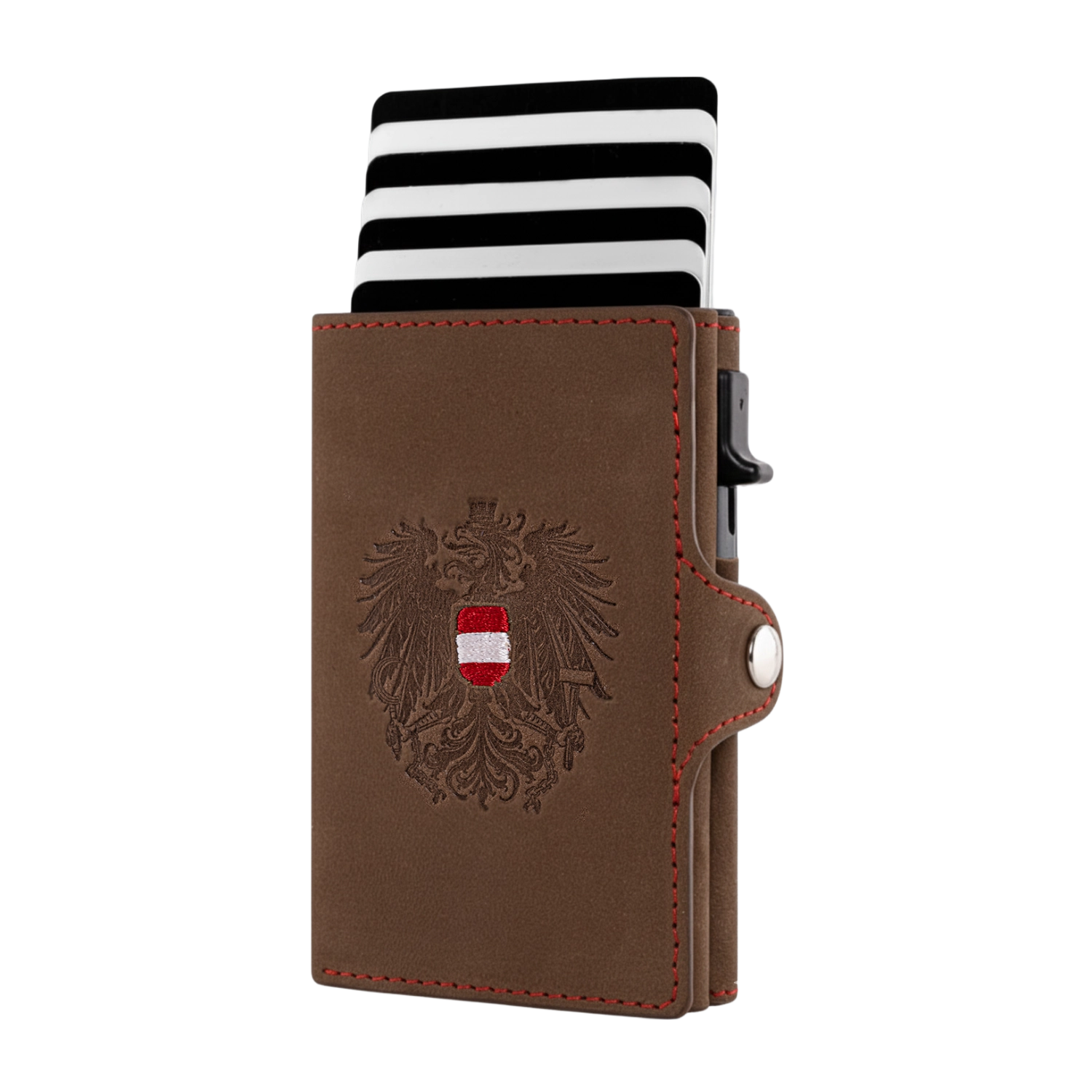 Smart Wallet Vintage Leder braun Österreich #Farbe_Vintage Braun - Rot Kontrast