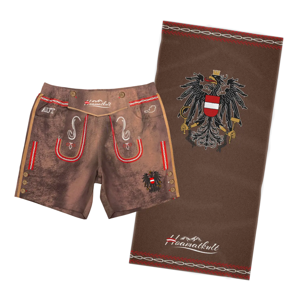 Sommer Kombi Hoamatkult Bade Lederhose Badetuch #Farbe_Braun