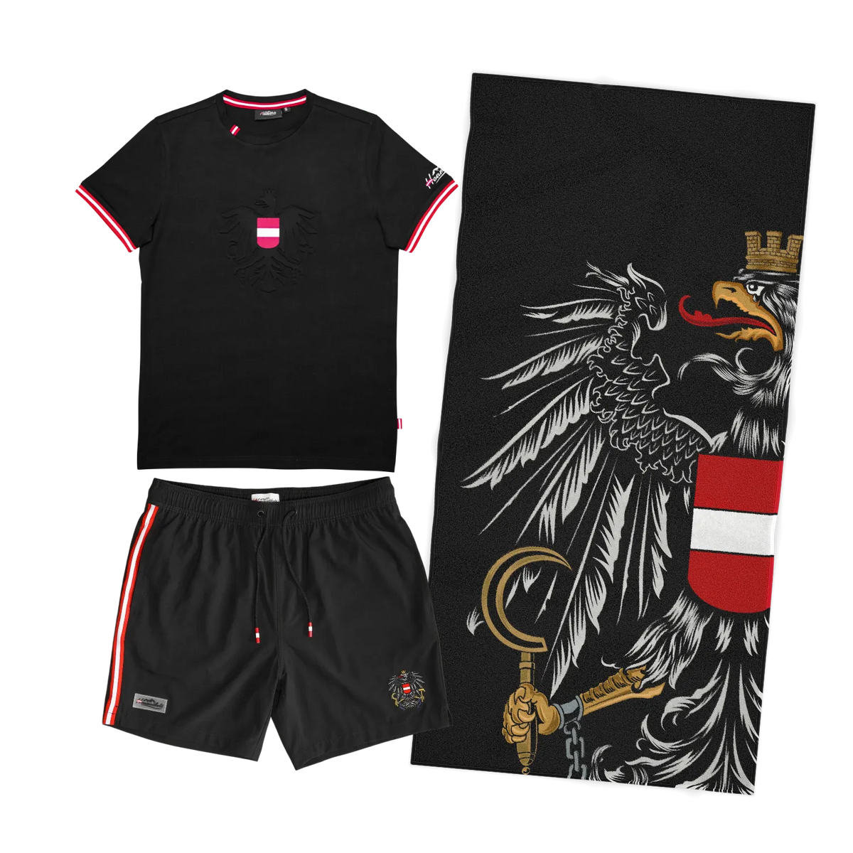 Sommer Kombo Badehose Badetuch T-Shirt schwarz #Farbe_Schwarz