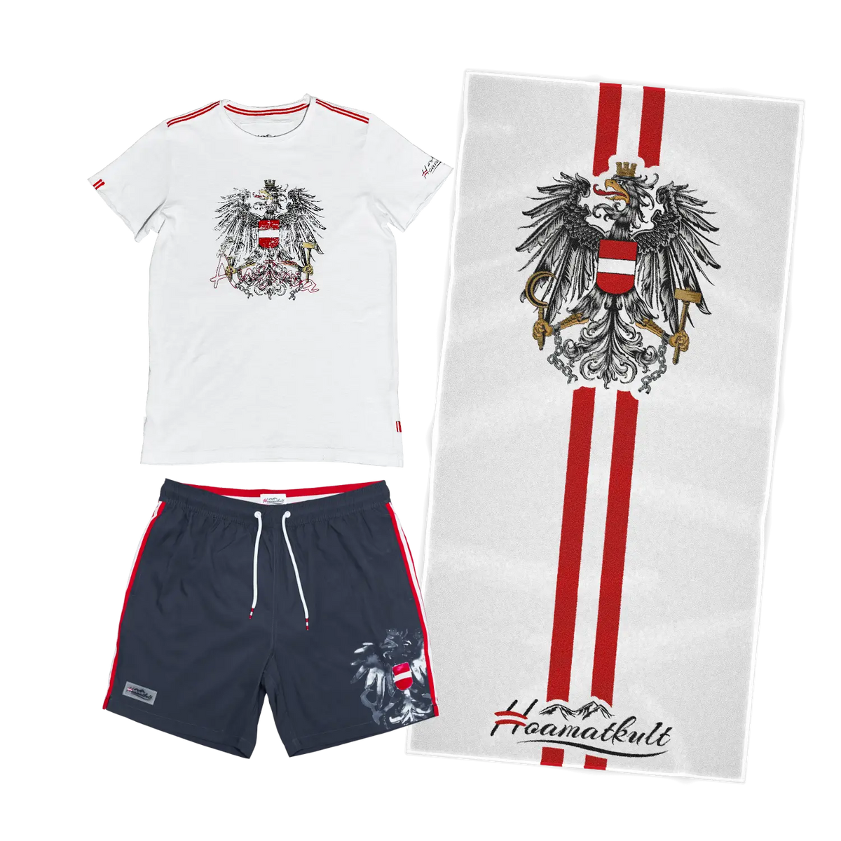 Sommer Kombo Badehose Shirt und Badetuch #Farbe_Dunkelblau