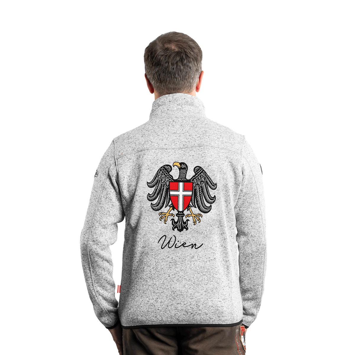 Strickfleece Jacke für Herren hellgrau Wien Wappen #Farbe_Hellgrau