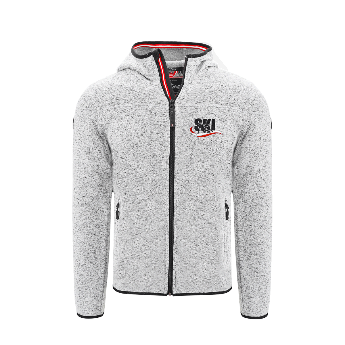 Strickfleece Jacke grau Herren Ski Stickerei #Farbe_Hellgrau