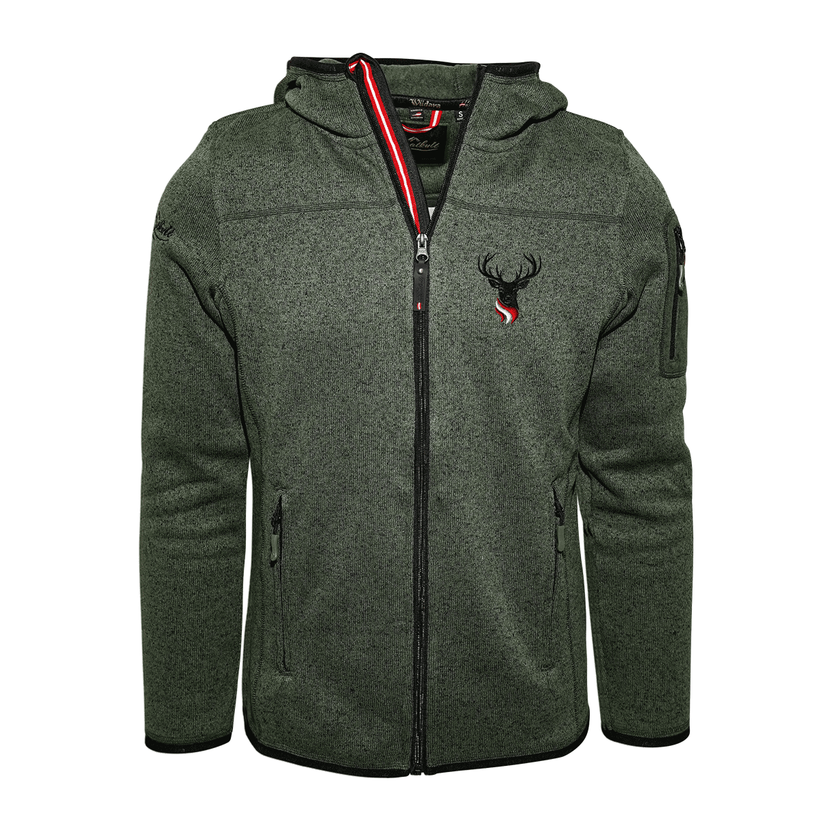 Strickfleece Jacke mit Hirsch Stickerei