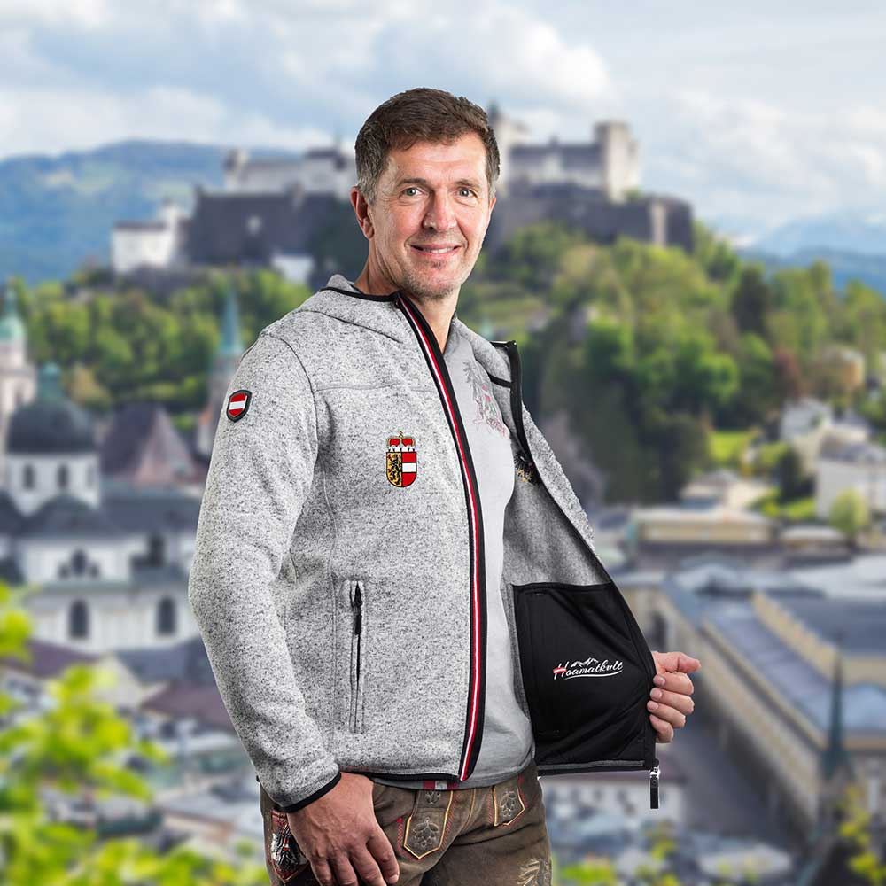 Strickfleece Jacke mit Salzburg Wappen