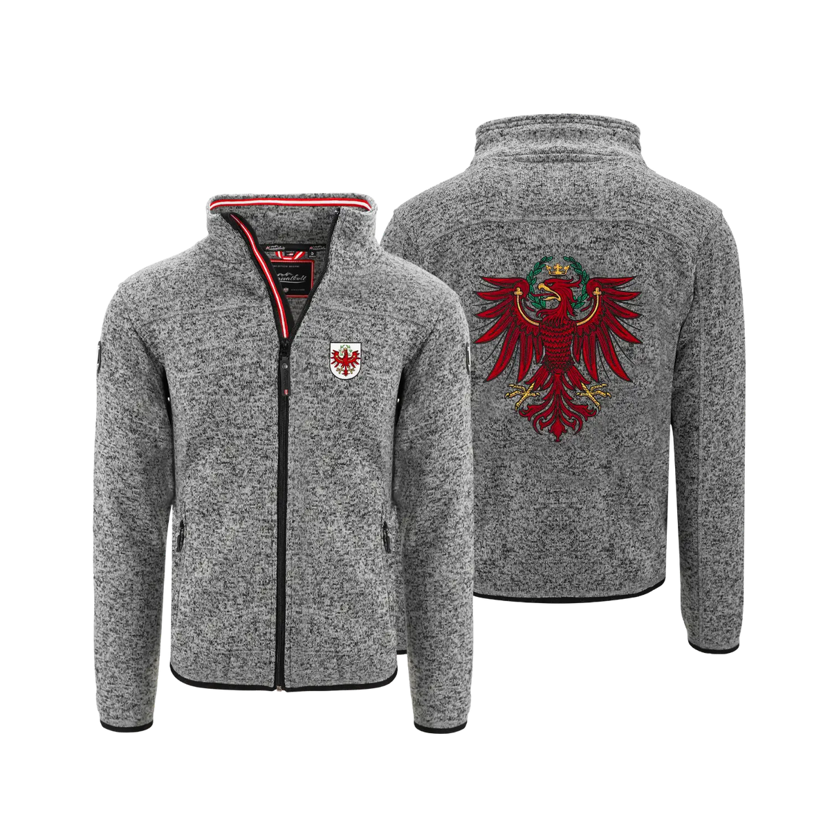 Tirol Adler Strickfleece Jacke ohne Kapuze #Farbe_Dunkelgrau