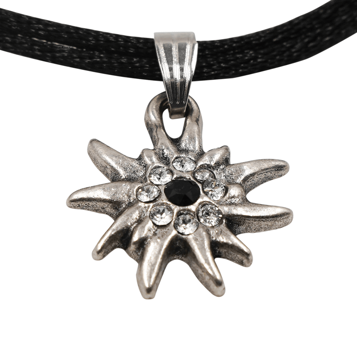 Trachten Halskette Edelweiß schwarz Strass Steine #Farbe_Schwarz