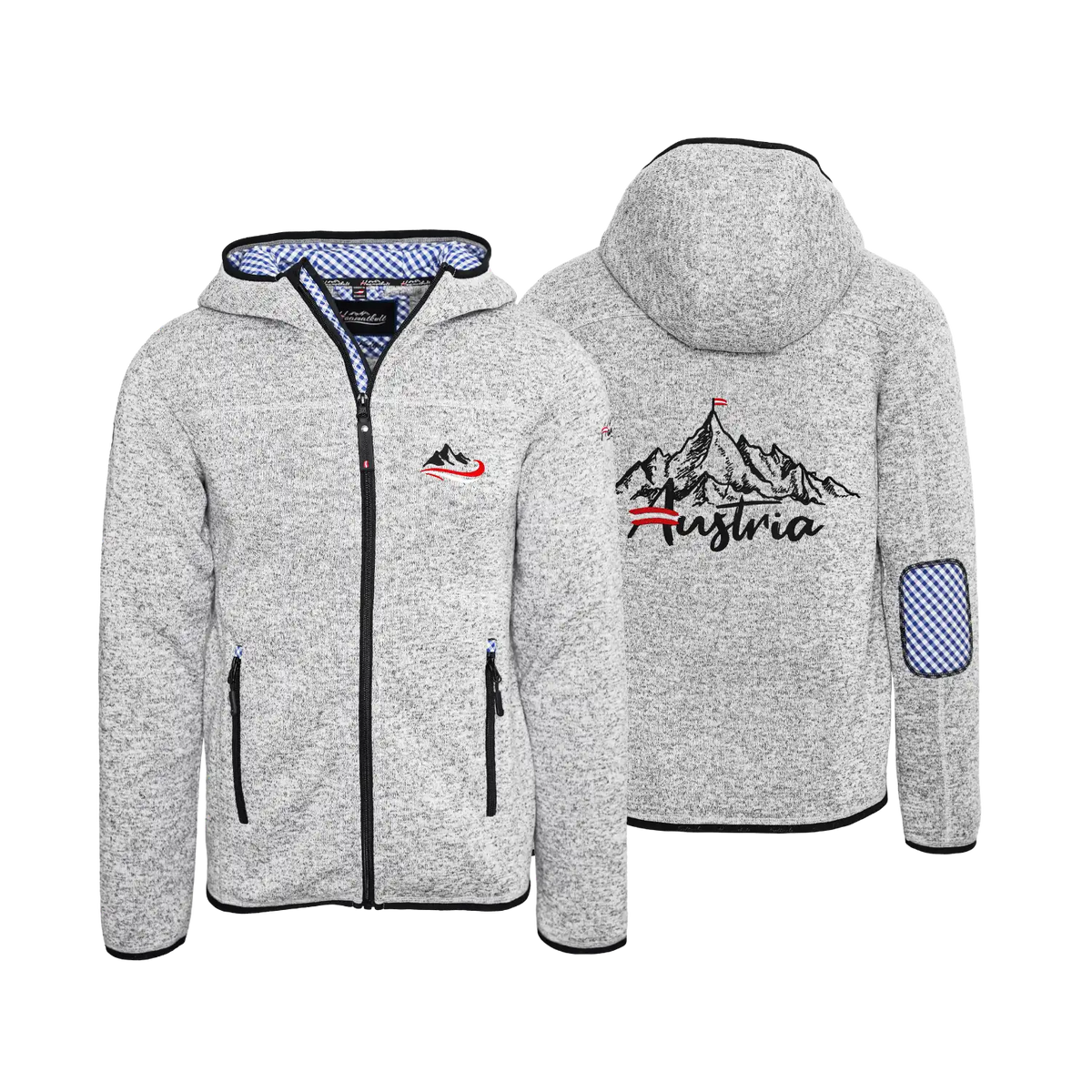 Trachten Jacke Karo blau mit Berg Stickerei #Farbe_Blau-Kariert