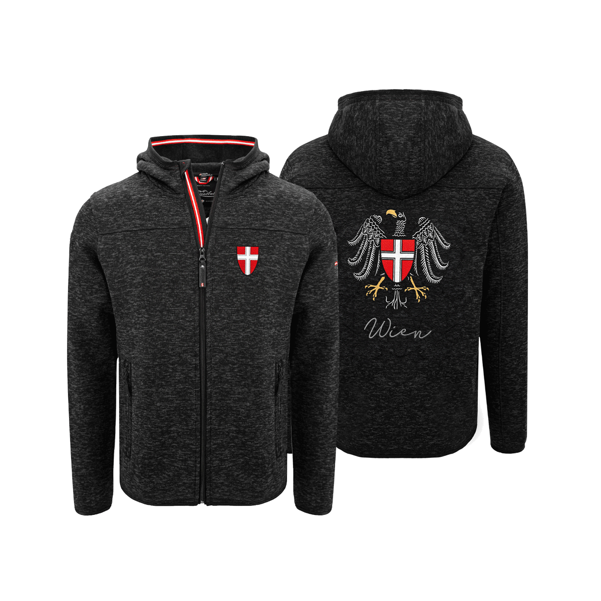 Wien Strickfleece Jacke mit Kapuze schwarz Herren #Farbe_Schwarz