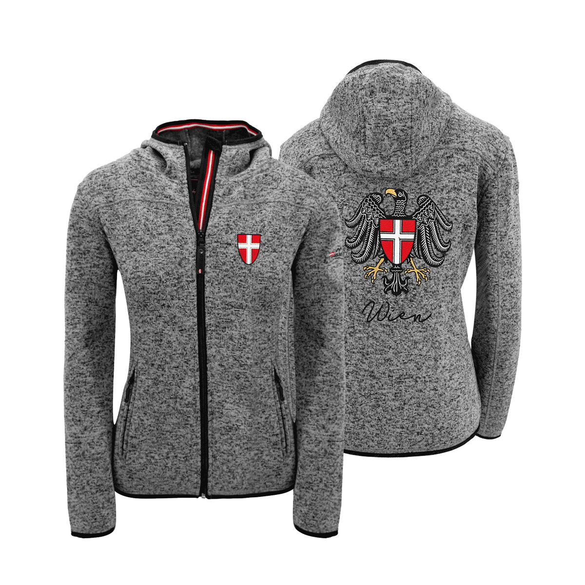 Wien Wappen Fleece Jacke mit Kapuze dunkelgrau #Farbe_Dunkelgrau