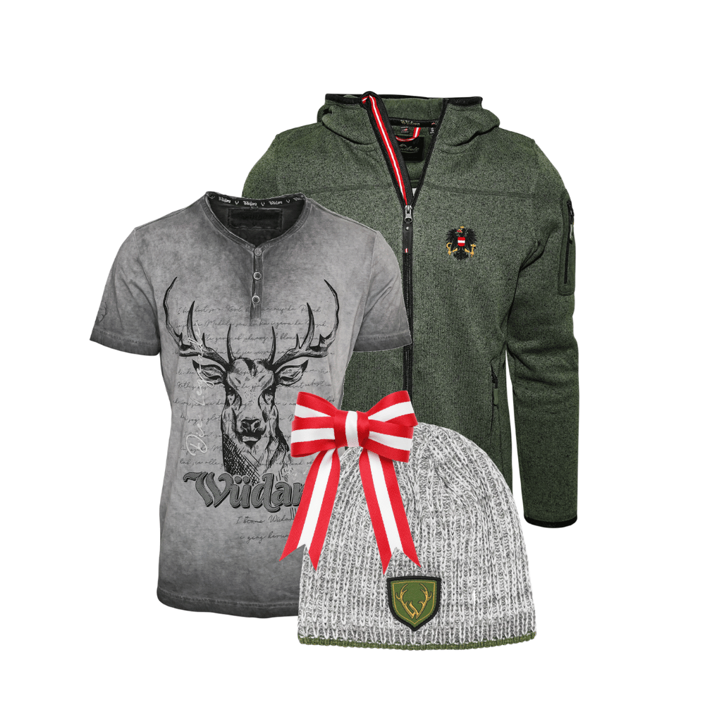 Wüdara grün Kultjacke Grau Shirt Beanie Geschenkpaket #Farbe_Grau