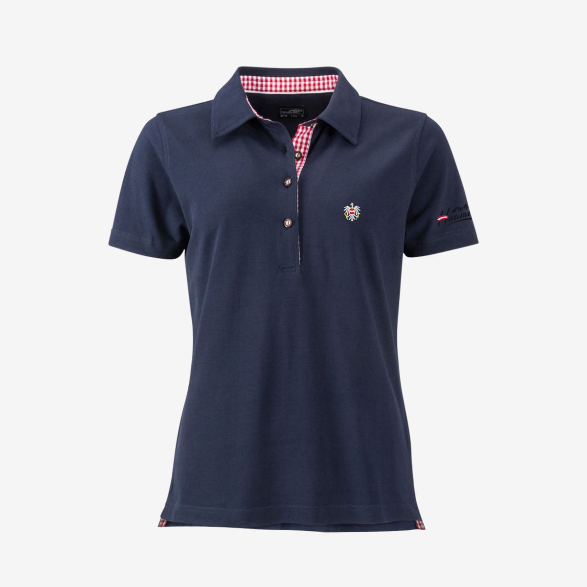 Blaues Österreich Karo Polo Shirt für Damen #Farbe_Navy-Blau