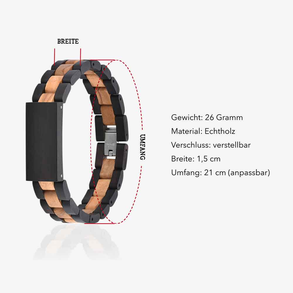 Holzarmband Abmessungen Schwarz