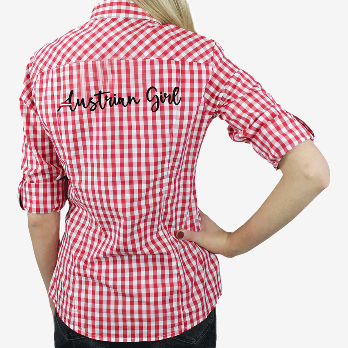 Karierte Austrian Girl Trachtenbluse #Farbe_Rot