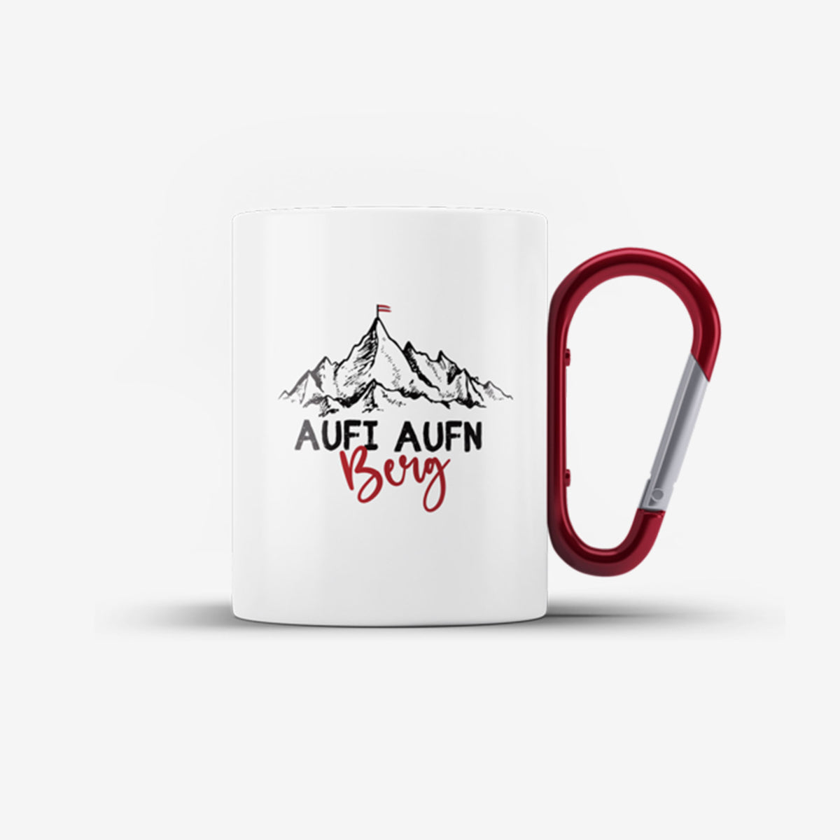 Aufi Aufn Berg Karabiner Tasse weiss