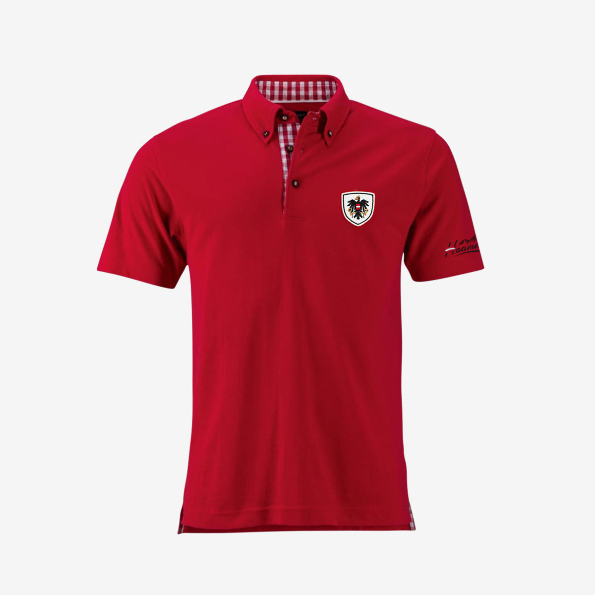 Rotes Trachtenpolo mit Wappen #Farbe_Rot