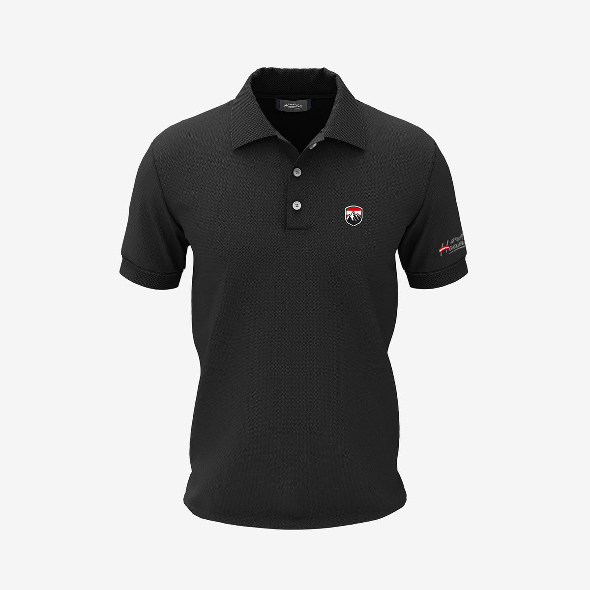 Schwarzes poloshirt mit Bergmotiv #Farbe_Schwarz