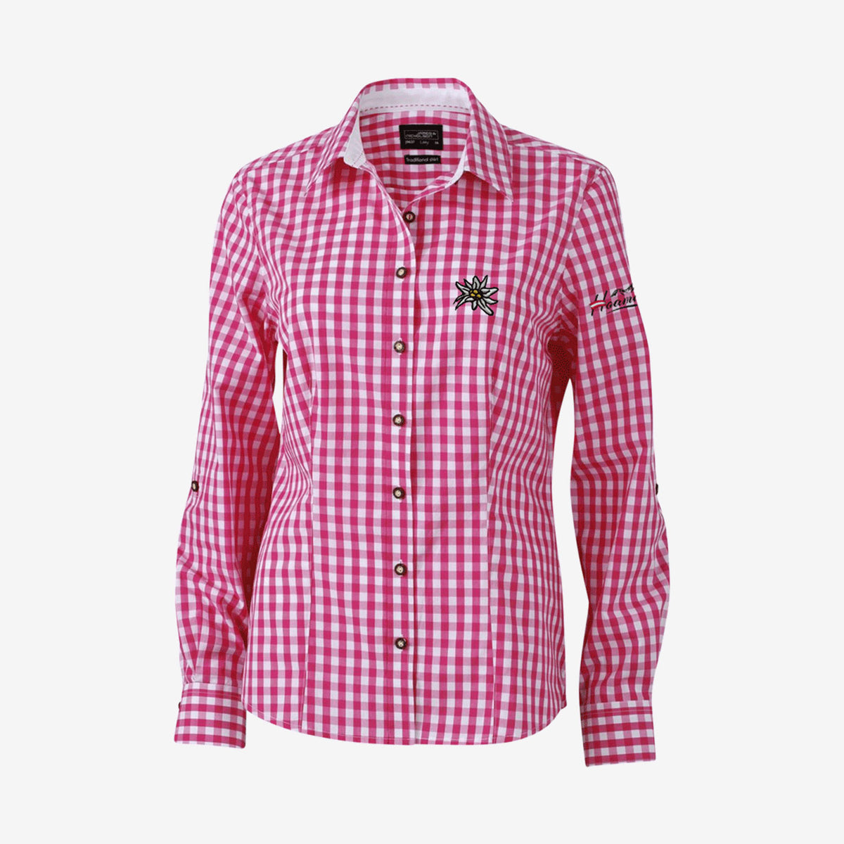 Trachtenbluse mit Edelweiss Stickerei #Farbe_Rosa