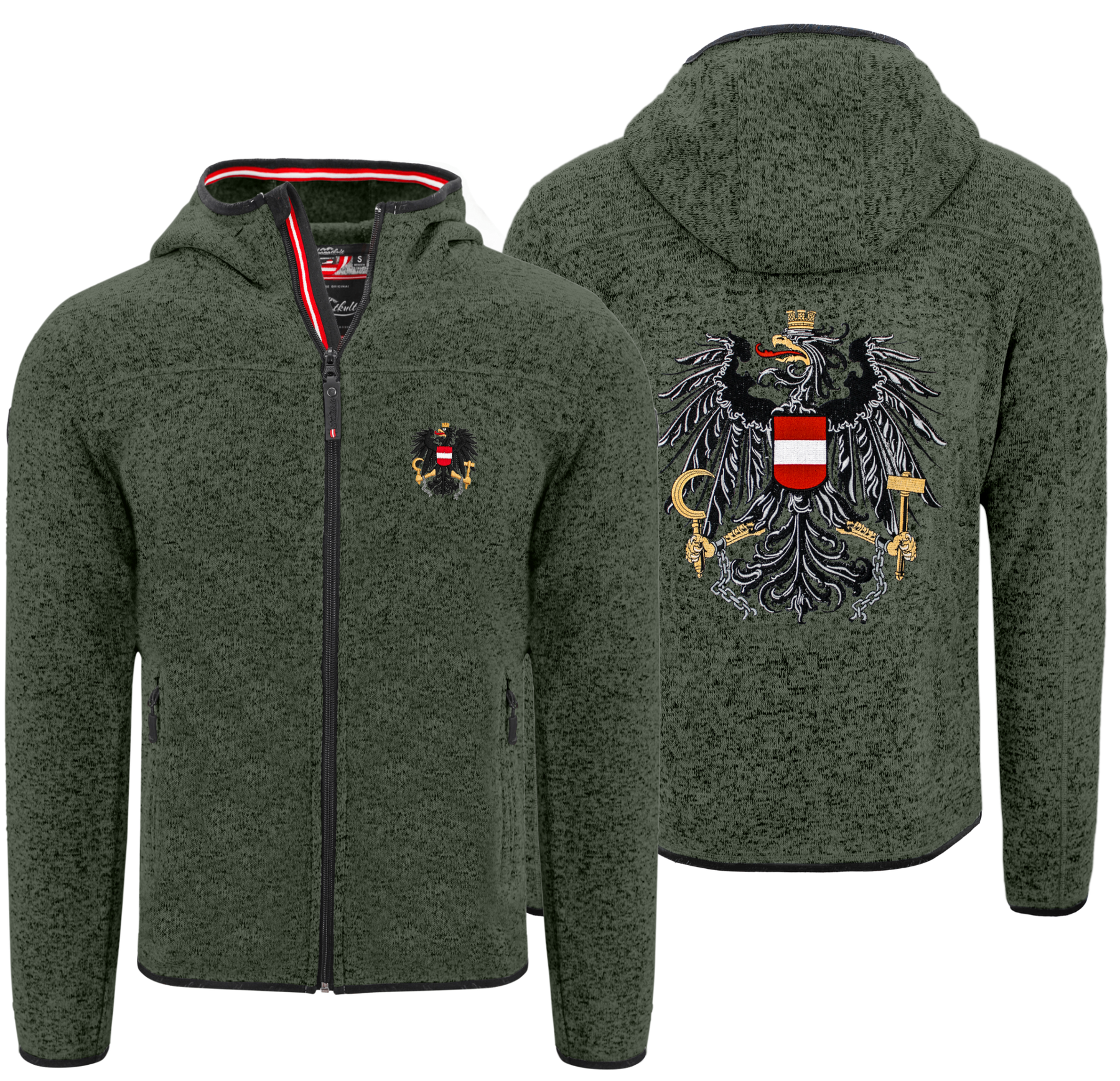 Grün Kultjacke mit Kapuze Herren mit Adler vorne hinten