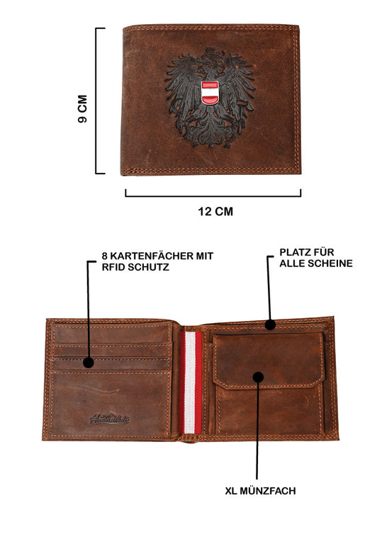 Österreich Adler Geldtasche - Vintage Leder braun