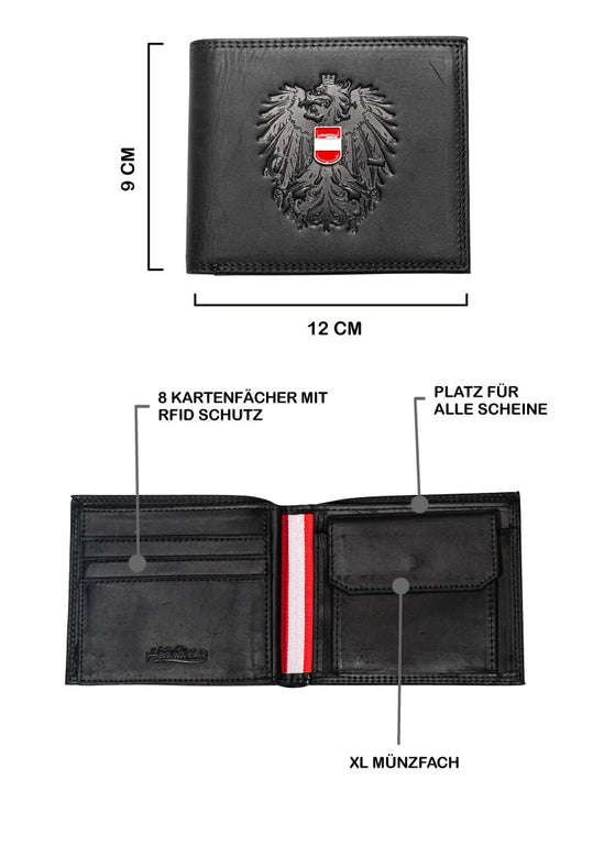 Österreich Adler Geldtasche - Vintage Leder schwarz