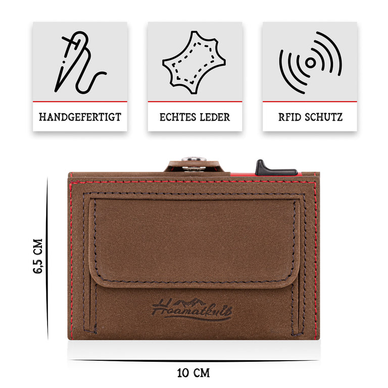 Adler Smart Wallet Bifold mit Karten-Pop-Up Funktion aus Echtleder - Vintage Braun