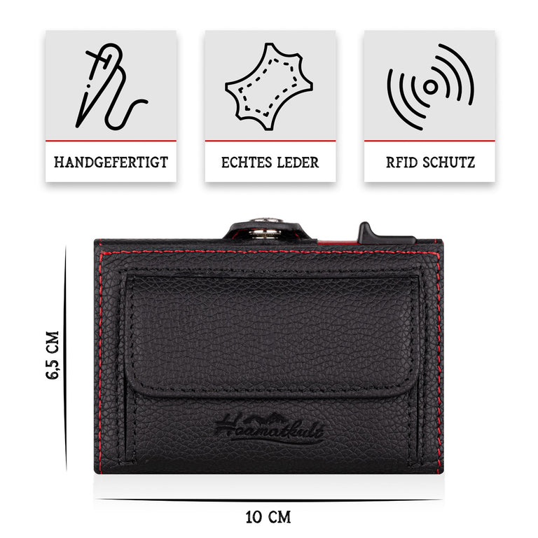 Adler Smart Wallet Bifold mit Karten-Pop-Up Funktion aus genarbtem Echtleder - Schwarz