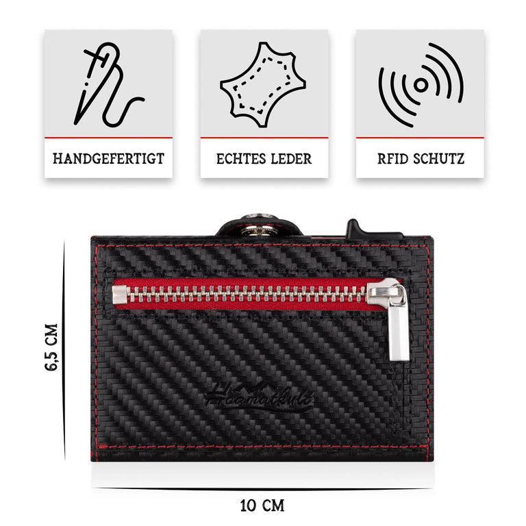 Österreich Smart Wallet Trifold mit Karten-Pop-Up Funktion aus Echtleder - Carbon Schwarz