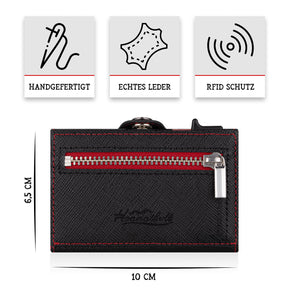 Adler Smart Wallet Trifold mit Karten-Pop-Up Funktion aus Echtleder - Saffiano Schwarz