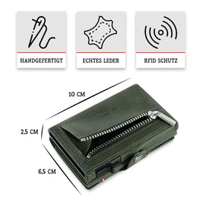 Adler Smart Wallet mit Karten-Pop-Up Funktion aus Echtleder - Dunkelgrün